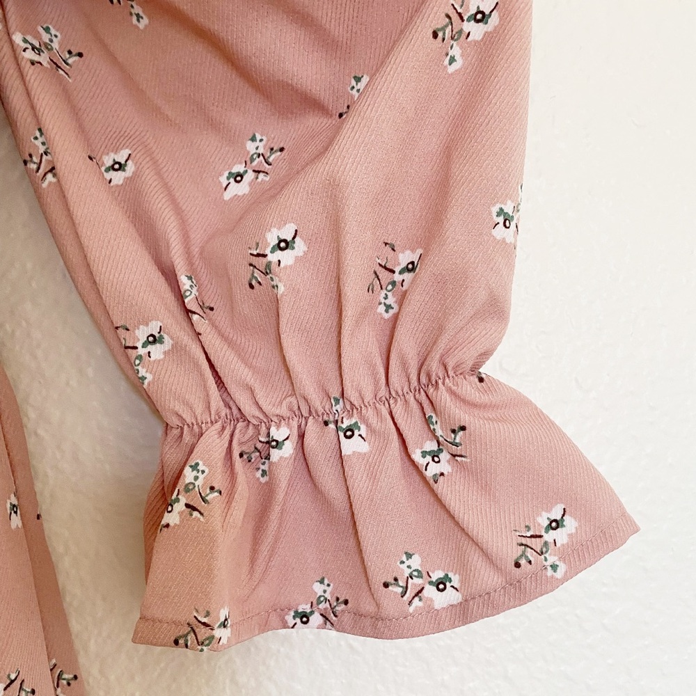 SHOWPO Pink Floral Sweetheart Mini Dress w/ Puffy Sleeves SZ 2 - Picture 4 of 4